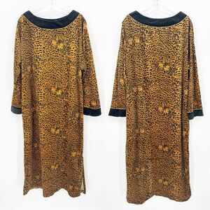 Cypress Womens Maxi Dress L Vtg Leopard Print Velvet Boho 90s Statement Casual